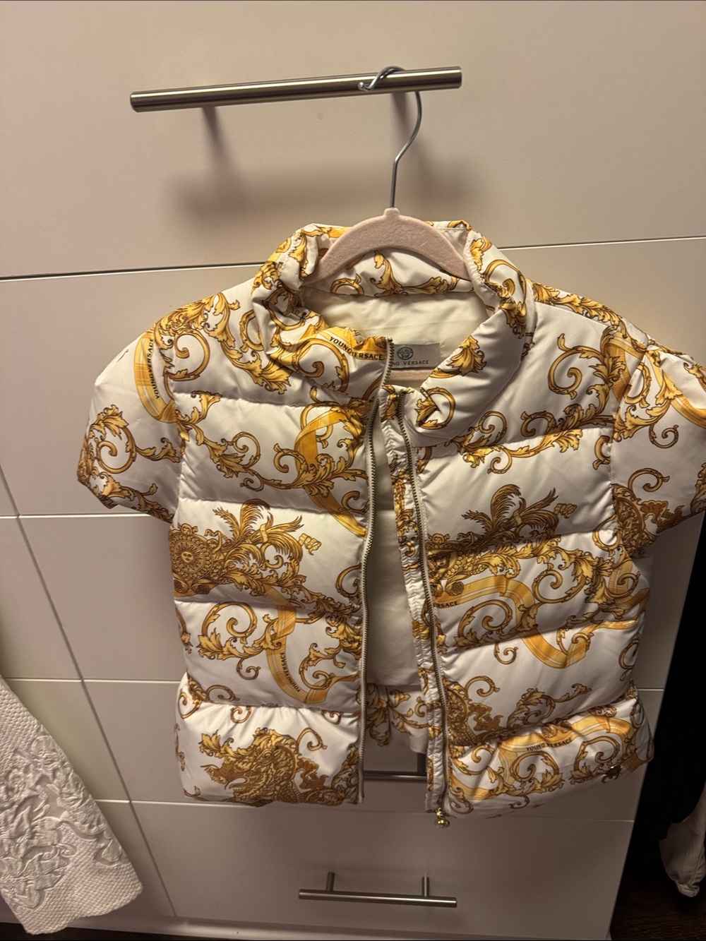 Versace Cream & Gold Baroque Puffer Vest